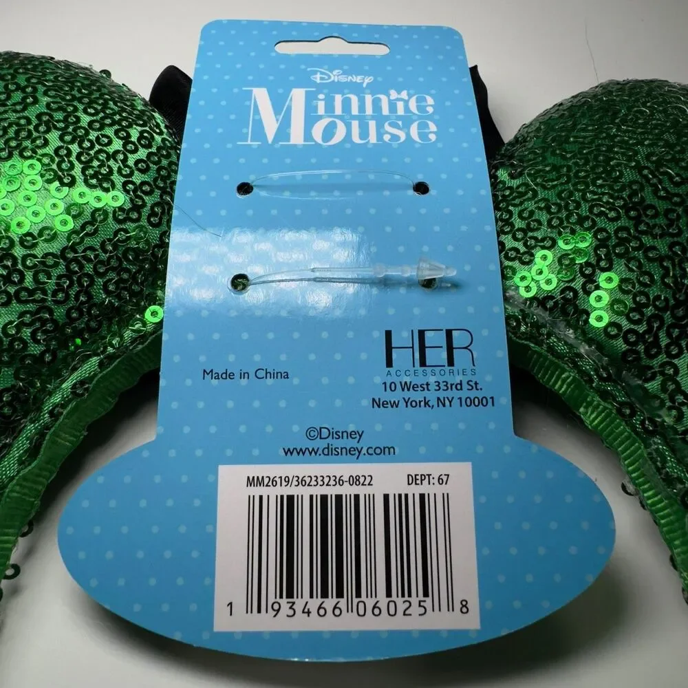 Disney Minnie Mouse Headband Ears Green St. Patrick’s Sequin Lucky Costume NWT